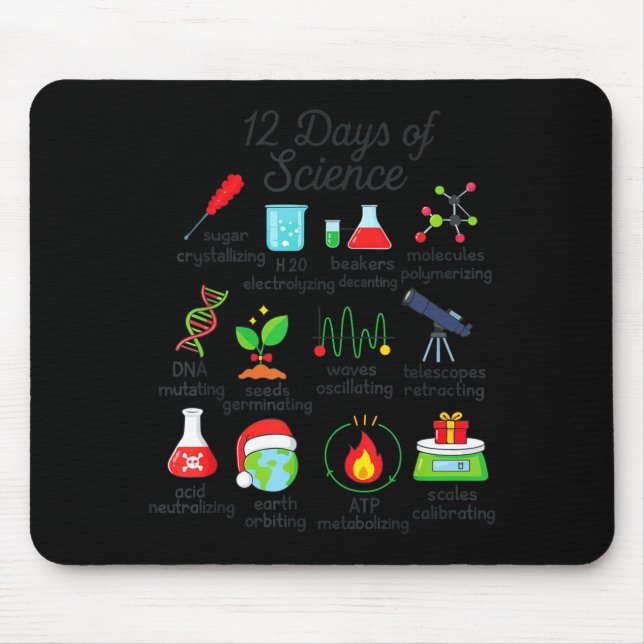 Tapis De Souris 12 Days Of Science Funny Science Teacher Christmas (Devant)