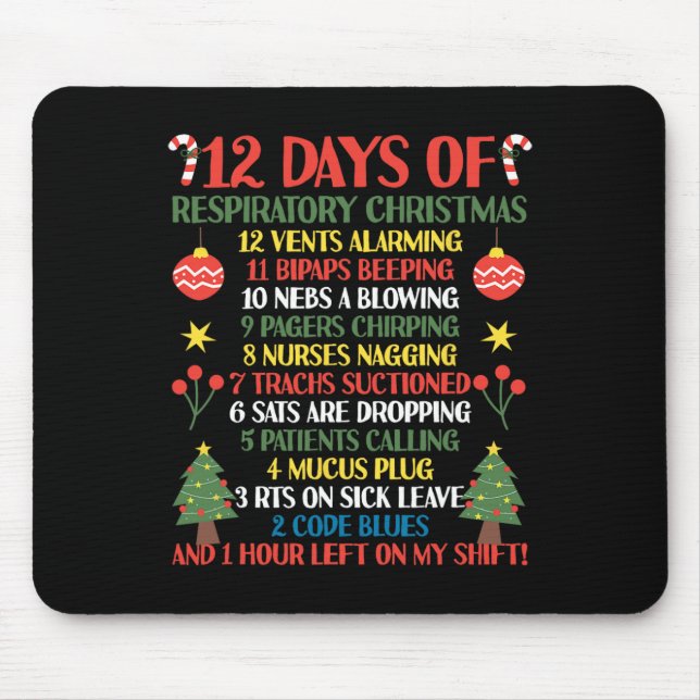 Tapis De Souris 12 Jours De Thérapeute Respiratoire Noël Drôle R (Devant)