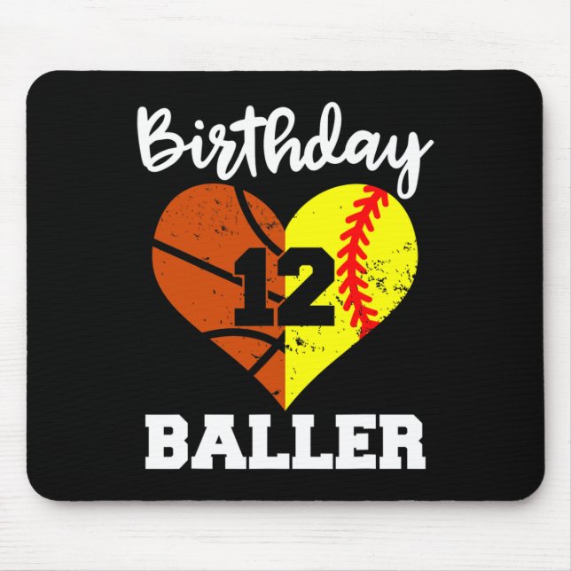 Tapis De Souris 12e anniversaire Baller Amusant 12 ans Softball Ba (Devant)