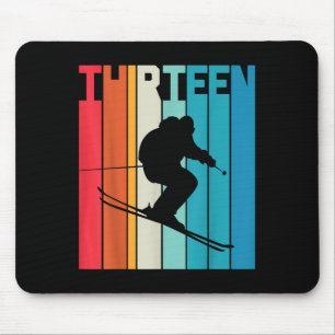 Tapis De Souris 13e anniversaire Boy Retro Ski Lover Skier 13 ans 