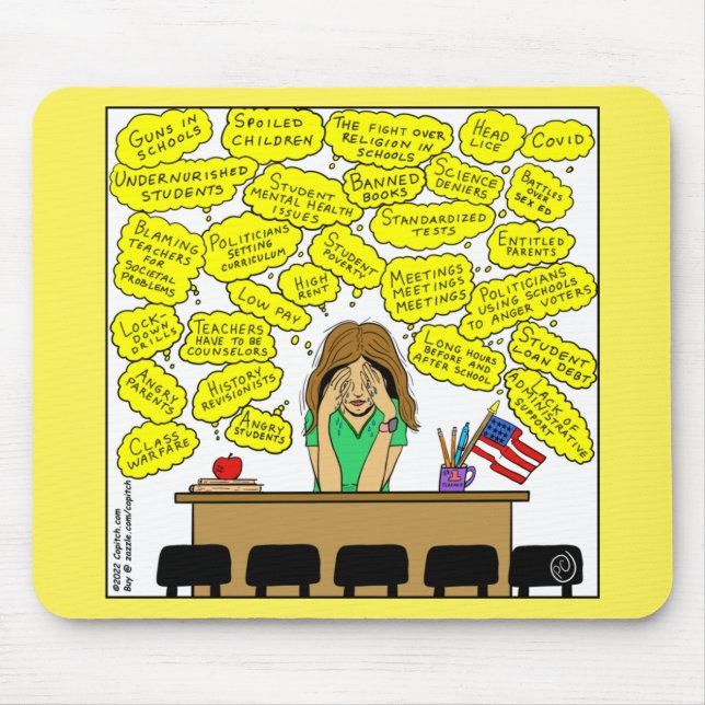 Tapis De Souris 1409 Stress De L'Enseignant Et Cartoon Inquiète (Devant)