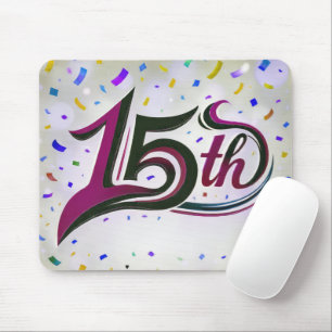 Tapis De Souris 15ème Texte Avec Confetti Du Parti