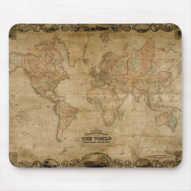 Tapis De Souris 1847 ANTIQUE CARTE MONDIALE Mousepad (Devant)
