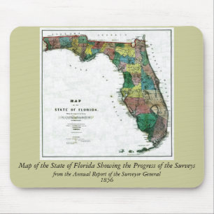 Tapis De Souris 1856 Map of the State of Florida by Columbus Drew
