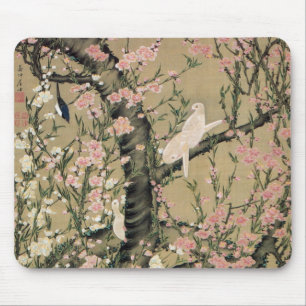 Tapis De Souris 18.桃 花 小 禽 図, 冲 fleurs de pêche et petits oiseaux,