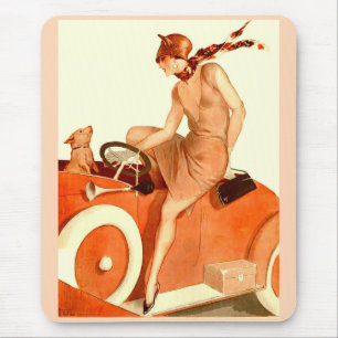 Tapis De Souris 1920s woman, car and dog