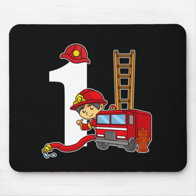 Tapis De Souris 1 an Pompier Anniversaire Camion d'incendie 1er an (Devant)