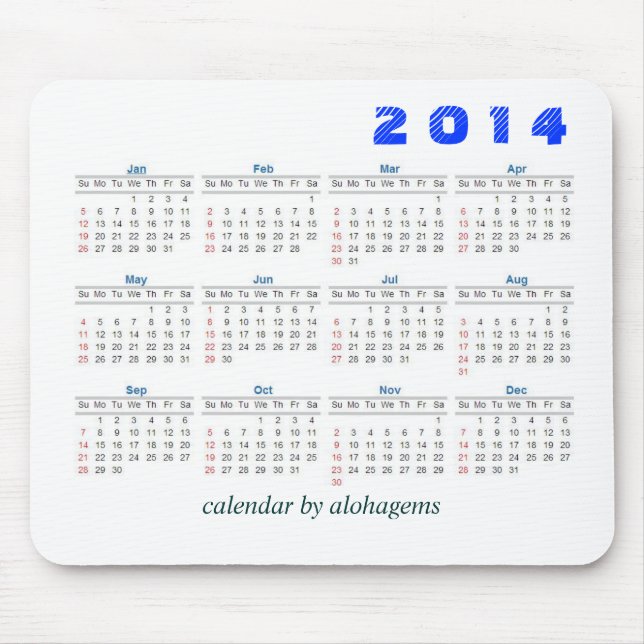 Tapis De Souris 2014 calendrier Mousepad simple (Devant)