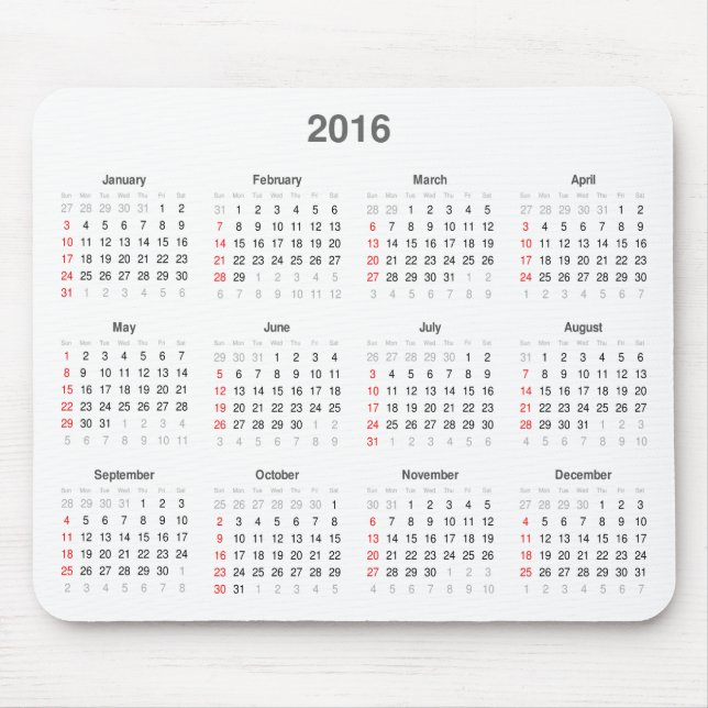 Tapis De Souris 2016 cadeaux de calendrier (Devant)