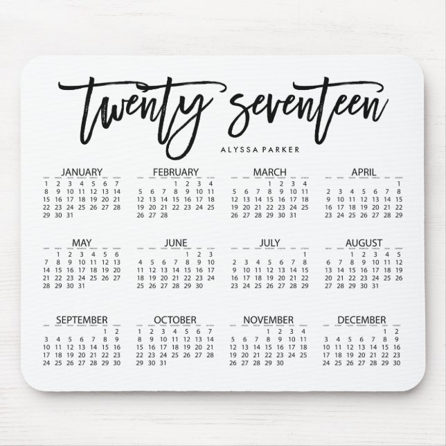 Tapis De Souris 2017 typographie moderne du calendrier | (Devant)
