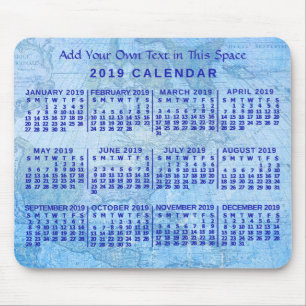 Tapis De Souris 2019 Année Calendrier mensuel Personnalisé Bleu An