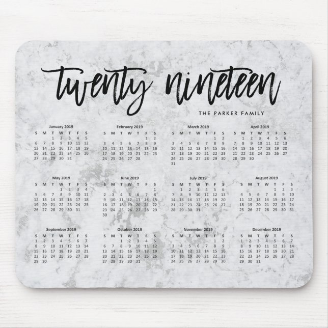Tapis De Souris 2019 typographie du calendrier | et regard (Devant)