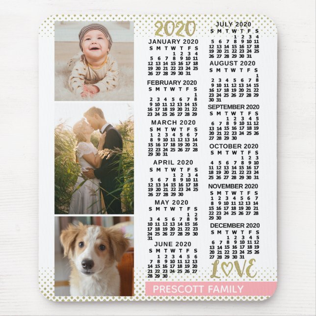 Tapis De Souris 2020 Calendrier Blush Pink Gold Family Photo Colla (Devant)