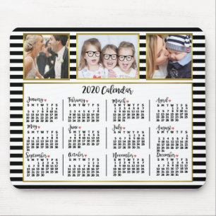 Tapis De Souris 2020 Calendrier Preppy Stripes Photo Collage perso