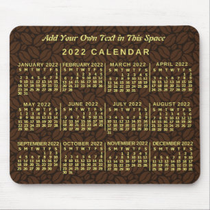 Tapis De Souris 2022 Année Calendrier mensuel Coffee Bean texte pe