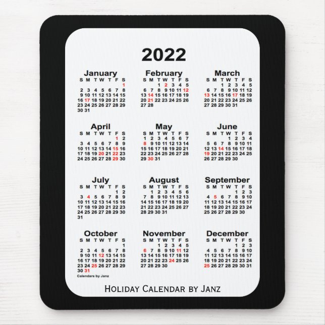 Tapis De Souris 2022 Holiday Two Tone Black Calendar par Janz (Devant)