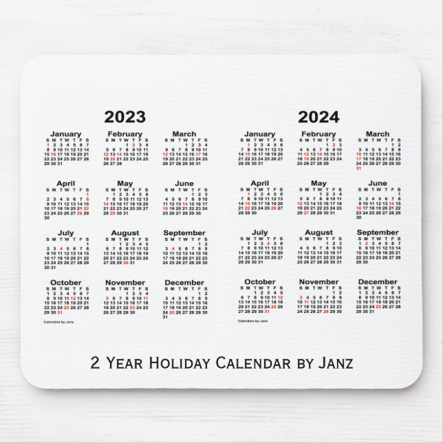 Tapis De Souris 2023-2024 White 2 Year Holiday Calendar par Janz (Devant)