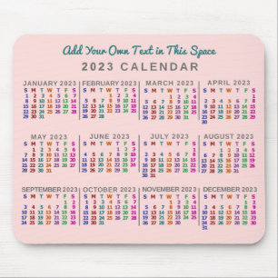 Tapis De Souris 2023 Année Calendrier mensuel Blush Pink Personnal