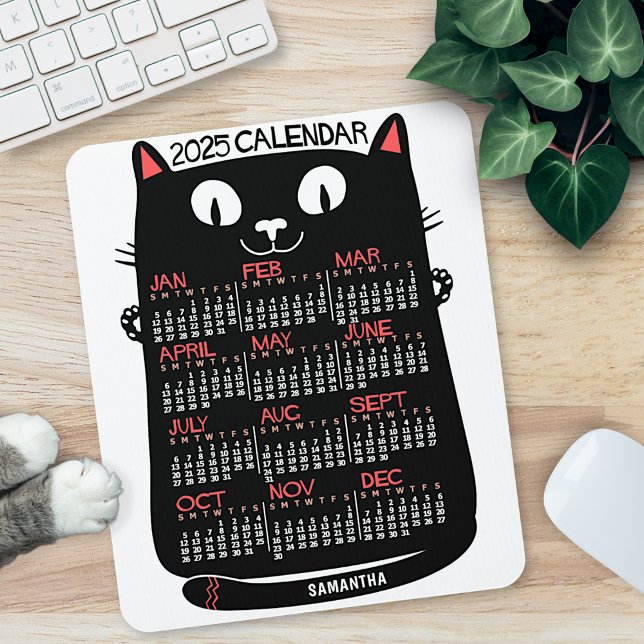 Tapis De Souris 2023 Année Calendrier mensuel Chat noir du milieu  (Créateur téléchargé)