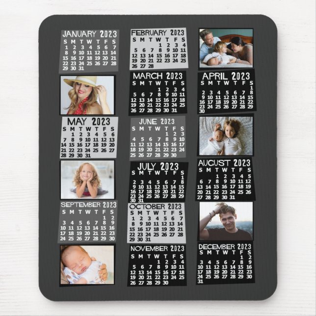 Tapis De Souris 2023 Année Calendrier mensuel Mood Black Photo Col (Devant)