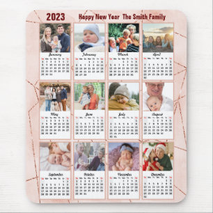 Tapis De Souris 2023 Calendrier 12 Photo de famille Rose moderne O