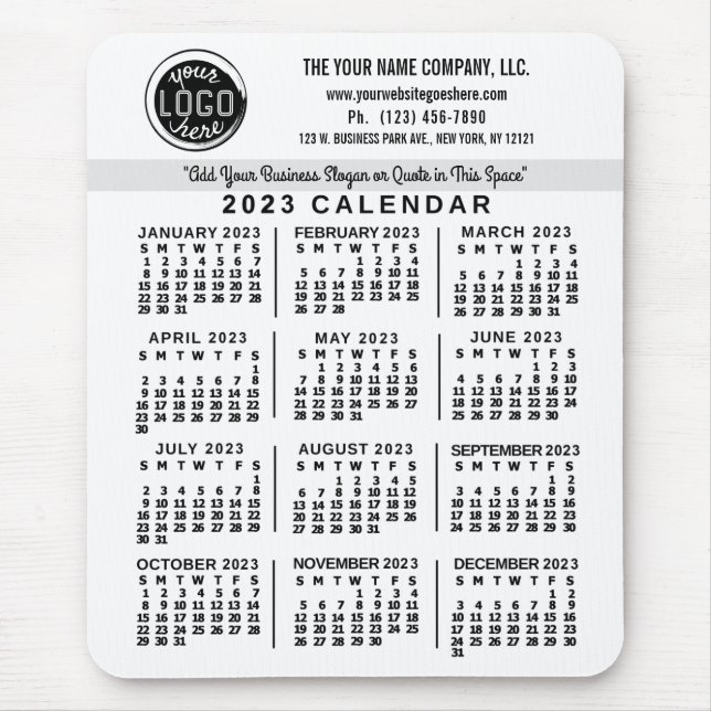Tapis De Souris 2023 Calendrier Blanc Personnalisé Nom du logo de  (Devant)