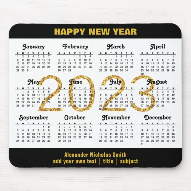 Tapis De Souris 2023 Calendrier Moderne Gold Noir Script Minimalis (Devant)