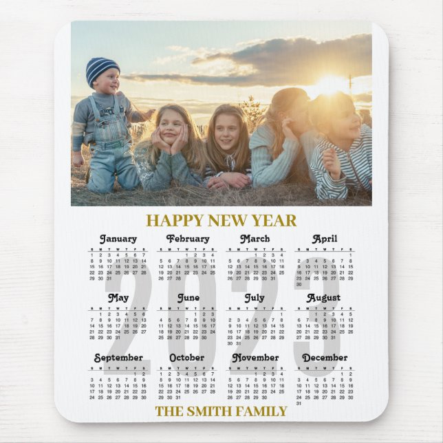 Tapis De Souris 2023 Calendrier moderne Gold Script Family Photo (Devant)