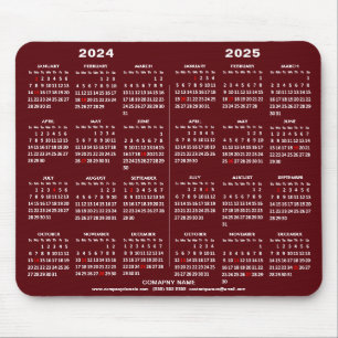 Tapis De Souris 2024 - 2025 Calendrier de 2 ans Moderne Red Busine
