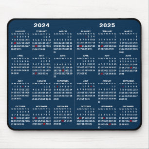 Tapis De Souris 2024-2025 Calendrier de 2 ans Simple Bleu Vacances