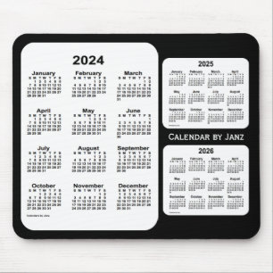 Tapis De Souris 2024-2026 calendrier noir et blanc de 3 ans par