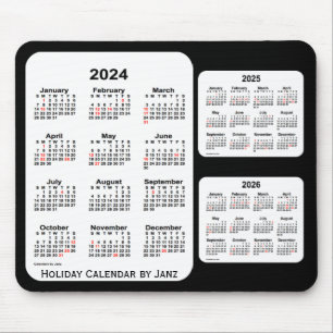 Tapis De Souris 2024-2026 noir calendrier de vacances de 3 ans par