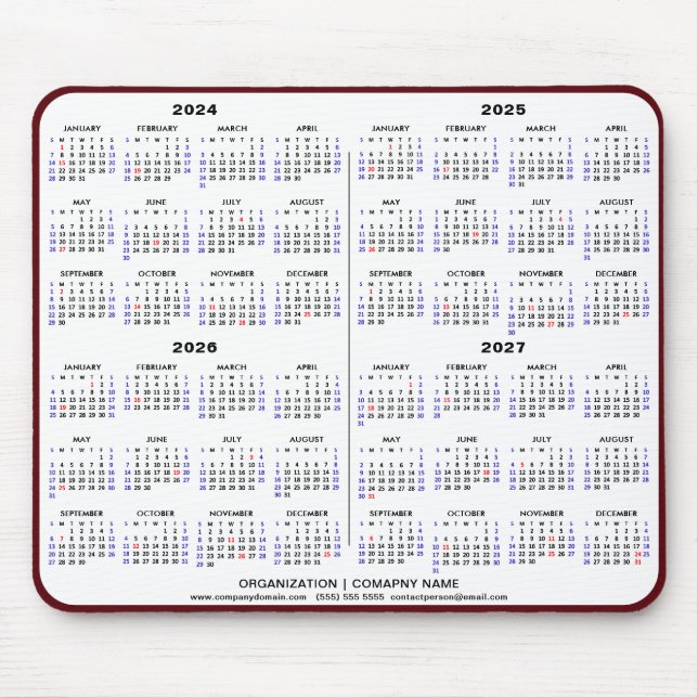 Tapis De Souris 2024 - 2027 Calendrier de 4 ans minimaliste affair (Devant)