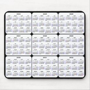 Tapis De Souris 2024 - 2032 Calendrier avec les fêtes américaines