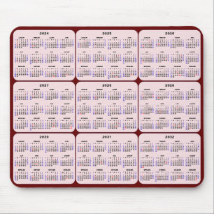 Tapis De Souris 2024 - 2032 Calendrier avec les jours fériés US Ro