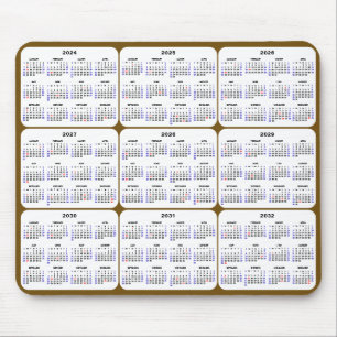 Tapis De Souris 2024 - 2032 Calendrier avec US Holidays Brown Gold
