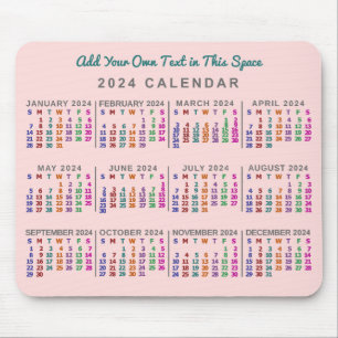 Tapis De Souris 2024 Année Calendrier mensuel Blush Pink Personnal