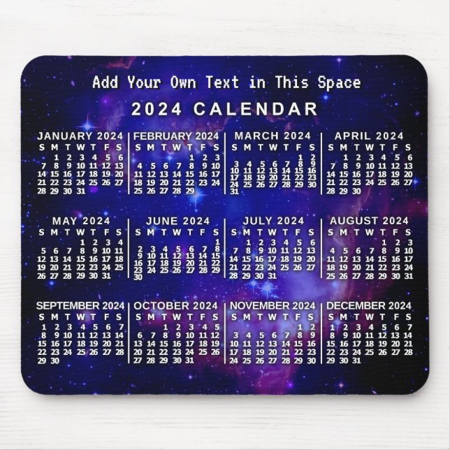 Tapis De Souris 2024 Année Calendrier mensuel Espace personnalisé  (Devant)