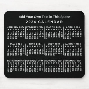 Tapis De Souris 2024 Année Calendrier mensuel personnalisé noir et