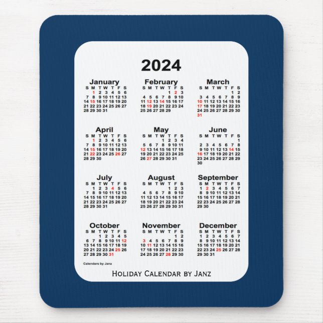 Tapis De Souris 2024 Boîte de police de vacances Calendrier bleu p (Devant)