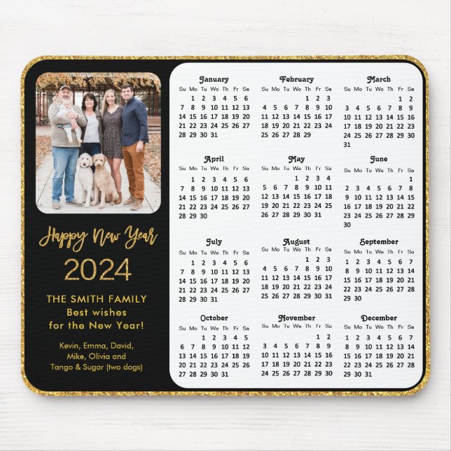 Tapis De Souris 2024 Calendrier Black Gold Parties scintillant fam (Devant)
