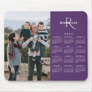 Tapis De Souris 2024 Calendrier personnalisé Nom du monogramme pho