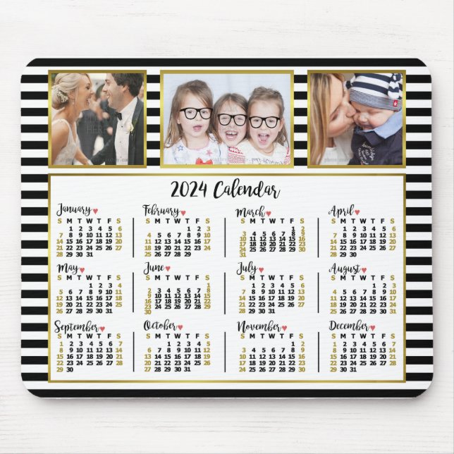 Tapis De Souris 2024 Calendrier Preppy Stripes Photo Collage perso (Devant)