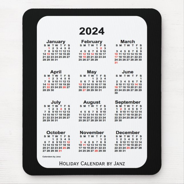 Tapis De Souris 2024 Holiday Two Tone Black Calendar par Janz (Devant)