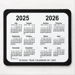 Tapis De Souris 2025-2026 calendrier noir et blanc d'école par