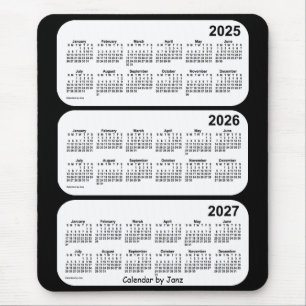 Tapis De Souris 2025-2027 calendrier noir et blanc de 3 ans par