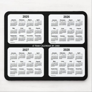 Tapis De Souris 2025-2028 calendrier noir et blanc de 4 ans par