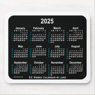 Tapis De Souris 2025 Black Neon 52 Weeks Calendrier par Janz