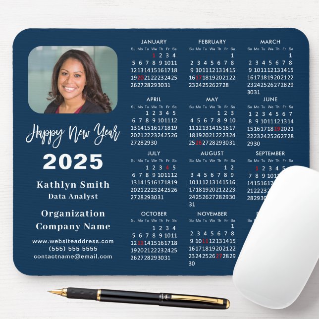 Tapis De Souris 2025 Calendrier Entreprise Photo Moderne Bleu Simp (Créateur téléchargé)