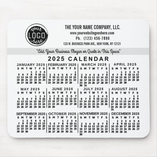 Tapis De Souris 2025 Calendrier personnalisé Nom du logo commercia (Devant)